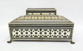 19th century Anglo Indian bone and ivory Vizagapatam workbox, intricately parquetry inlaid, the