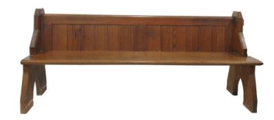 Pine pew, slat back and supports, together with one further pew back