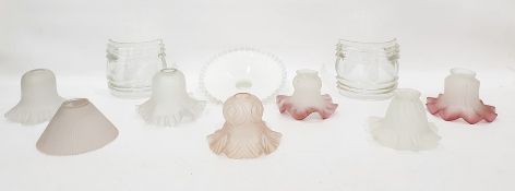 Box of assorted glass light shades to include pair of Victorian-style variegated pink, two opaque