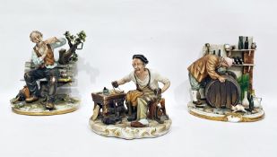 Three Capodimonte tinted bisque porcelain models, variously cobbler at workbench, tramp on a bench