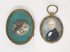 Antique enamel miniature of classical female, 3.5cm wide (within a gilt frame and glazed) and a