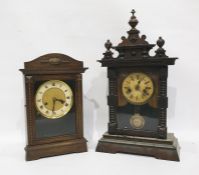 Mid 20th century German made oak-cased mantel clock with Roman numerals and beaded decoration to the