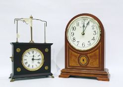 Horolovar flying pendulum clock (incomplete) and a reproduction arched-topped mantel clock in the