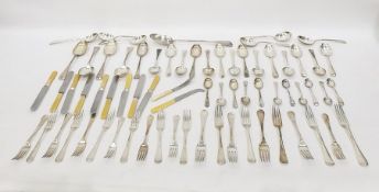 Quantity Old English pattern table flatware and sundry yellow handled table knives (1 box)