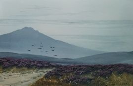 Alfred Grahame  Watercolour drawing Moorland scene with heather, signed lower right 20cm x 31cm