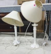 Pair cream painted wooden table lamps with shades