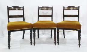 Set of four 19th century rosewood and brass inlaid bar back dining chairs on turned front supports