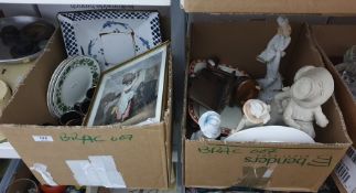 Two models labelled 'G Armani' of elegant ladies, a ceramic model of a small girl kissing a small