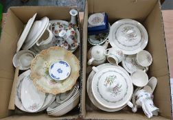 Two boxes of mixed china to include Royal Doulton 'Fairfield' part dinner and tea ware, etc