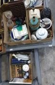 Two ceramic table lamps, assorted ceramics including Queen Anne 'Amanda', framed ball markers from