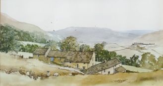 20th century Watercolour drawing Rural scene, cott