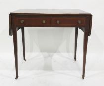 19th century mahogany inlaid drop-leaf side table with two drawers, square sectioned tapering
