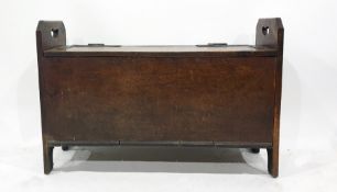 19th century oak box seat with lift top seat opening to reveal storage compartment, together with