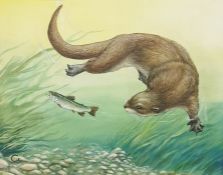 F A Gillott (20th Century) Oil on Board 'The trout angler', signed lower right, bares label verso