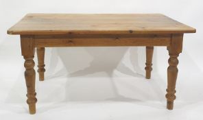 Pine rectangular table on four turned supports to peg feet, 151.5cm x 82cm
