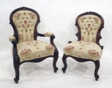 19th century spoon back mahogany framed armchair with carved show frame, cabriole supports and one