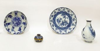 Chinese porcelain baluster vase painted in underglaze blue with lakeside landscape, fisherman and