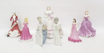 Lladro porcelain group of two children in nightshirts with candle, Coalport porcelain figure 