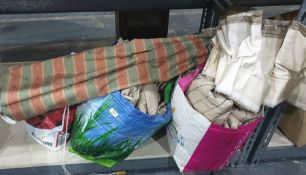 Quantity lined and interlined curtains, pelmets, a Roman blind and other curtains