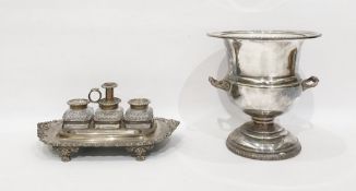 EPNS two handled campana vase with gadrooned rim, 24cm high and a late Georgian cut glass and EPNS