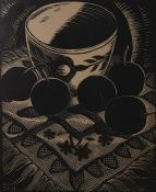 Charles W Swift (American, 1893-1947)(?) Linoprint Still life, plums and a bowl, circa 1930, 20cm