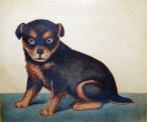 Naive school Watercolour drawing Study of a seated dog, 21cm x 25cm (in rosewood frame)  Condition