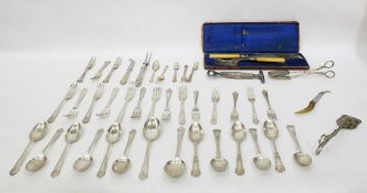 Large quantity of EPNS table flatware, various patterns and sundry yellow handled table knives