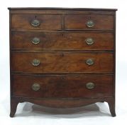 19th century mahogany bow front chest of two short over three long drawers and splayed feet 103.5