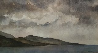 Forbes Watercolour drawing  Lake with mountains and stormy sky, signed lower right 'Forbes 89'