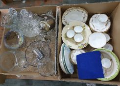 Two boxes of mixed china and glassware to include glass vases, etc