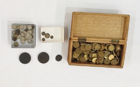 Two containers of assorted British coins to include large collection of 1d, 1/2d, bun pennies,