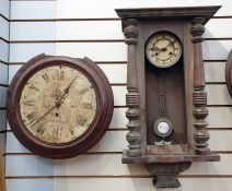 Two wall clocks, one in mahogany circular case (for restoration) (2)