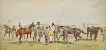19th century  Engraving Horses in stable with figure  Two chromolithographs  Horse racing scenes (3)