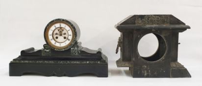Black slate cased mantel clock with Roman numerals to the enamel chapter ring and a black slate