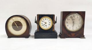 Three assorted mantel clocks to include two 20th century examples and a black slate example with