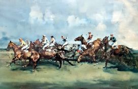 After Michael Lyne Colour print Steeplechase scene, signed lower right in the margin by the