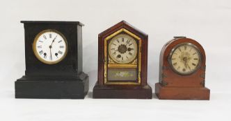 Three assorted mantel clocks including black slate example with French movement and Roman numerals
