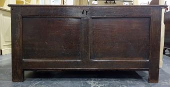 18th century and later oak coffer with two plain panels to the front, on simple stile supports,
