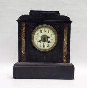 Late 19th century black marble mantel clock of square form, the cream enamelled dial painted with