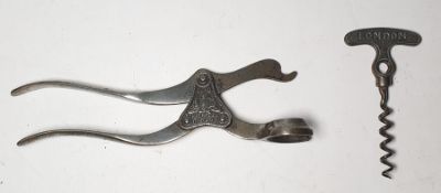 Lund Lever with Associates corkscrew, marked Lund, London, the lever marked Lund Patentee, London