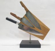 Magnetic knife block and three assorted knives