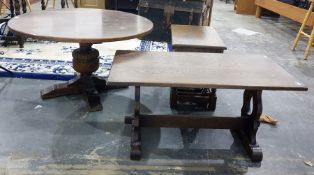 Circular coffee table in oak ( diameter 95 cms) an oak nest of tables and a further rectangular