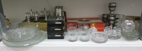 Collection of 1960's textured glass items to include bowl, drinking glasses, cakestands, candle