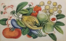 20th century Chinese school Pair watercolours on rice paper Still life studies of fruit and flowers,