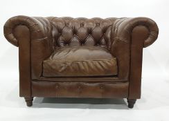 John Lewis brown leather button-back armchair