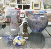 Isle of Wight irridescent glass vase, an Isle of Wight handmade paperweight, an Isle of Wight