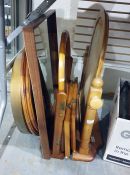 Five assorted mirrors including 2 pine dressing table mirrors and a convex mirror.