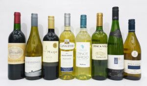 Eight bottles of mixed white and red wine,various Pinot Grigio's, Vina Maipo Merlot and others