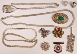 Quantity of silver and silver-coloured metal jewellery including silver flexible flattened