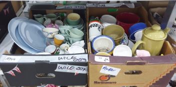 Four boxes containing assorted kitchen and tableware including a boxed Escargot service set, cake